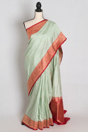 Sarmita – Pastel Green and Red Handloom Pure Silk Banarasi Saree