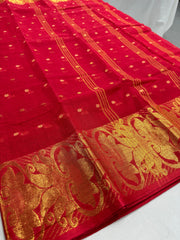 Apala : Crimson Red and Gold Bengal Handloom Pure Cotton Tant Saree
