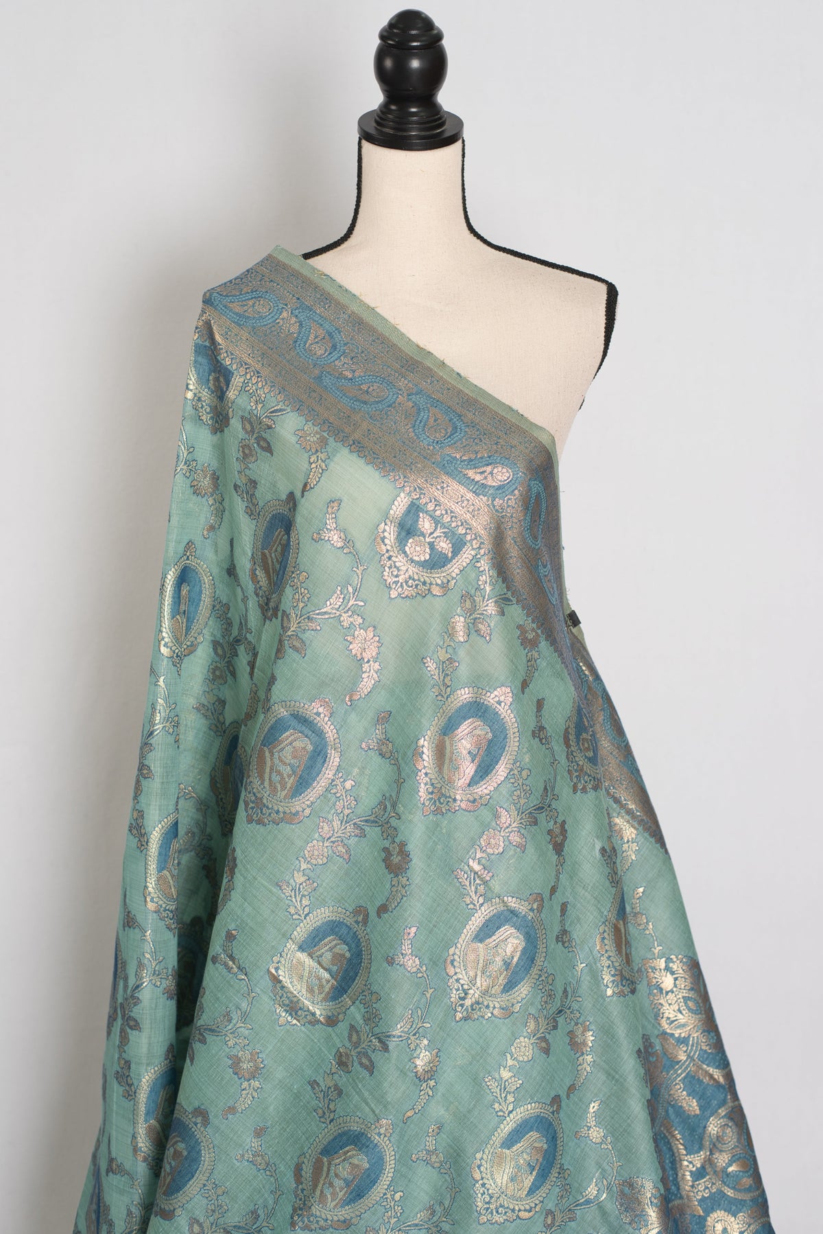 Mira | Pastel Blue Blended Cotton Saree | Traditional Baluchari Motifs
