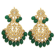 Designer Dark Green and Golden Kundan Earrings and Maang Tikka Set