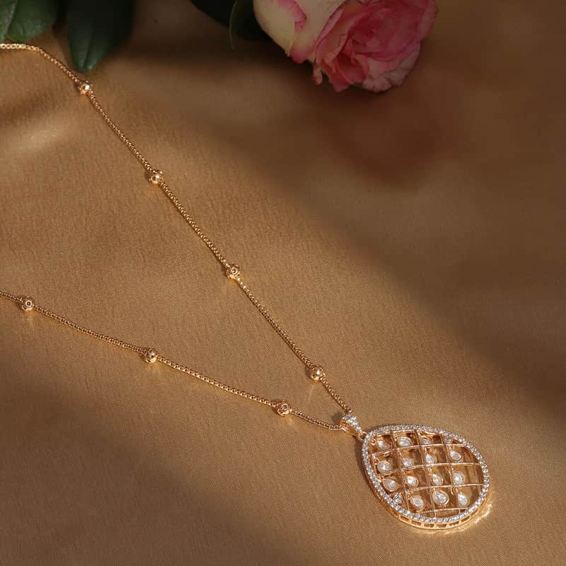 Designer Long Gold Chain With Kundan Jhallar Pendant
