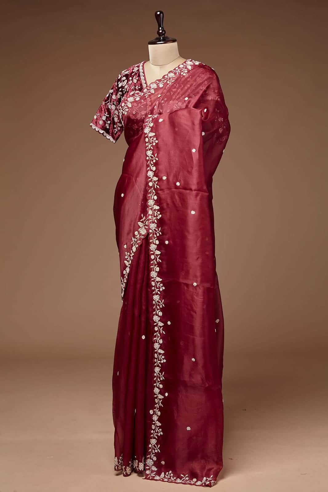Designer Organza Silk Saree with Cutdana Handwork Border