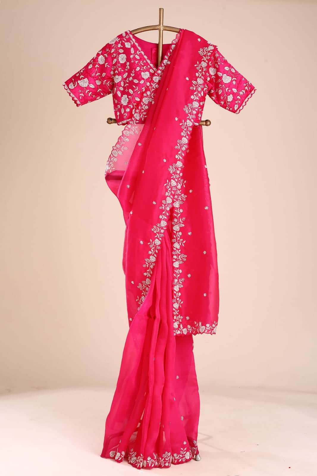 Designer Organza Silk Saree with Cutdana Handwork Border