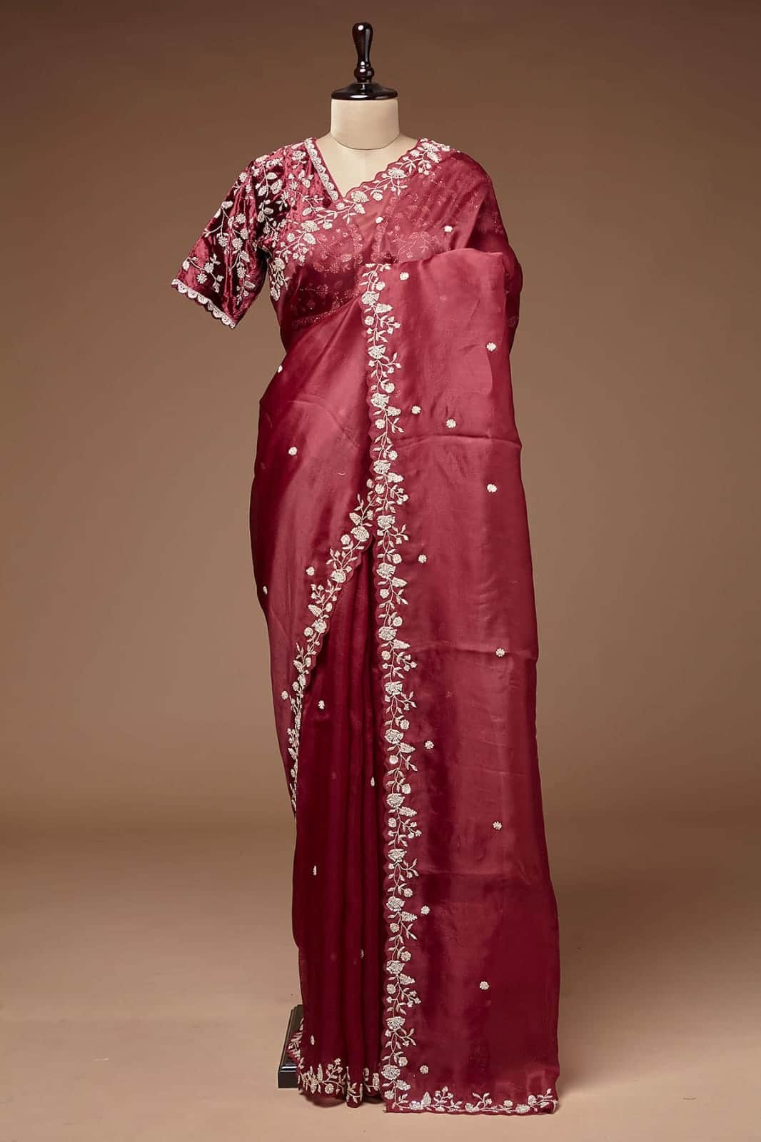 Designer Organza Silk Saree with Cutdana Handwork Border