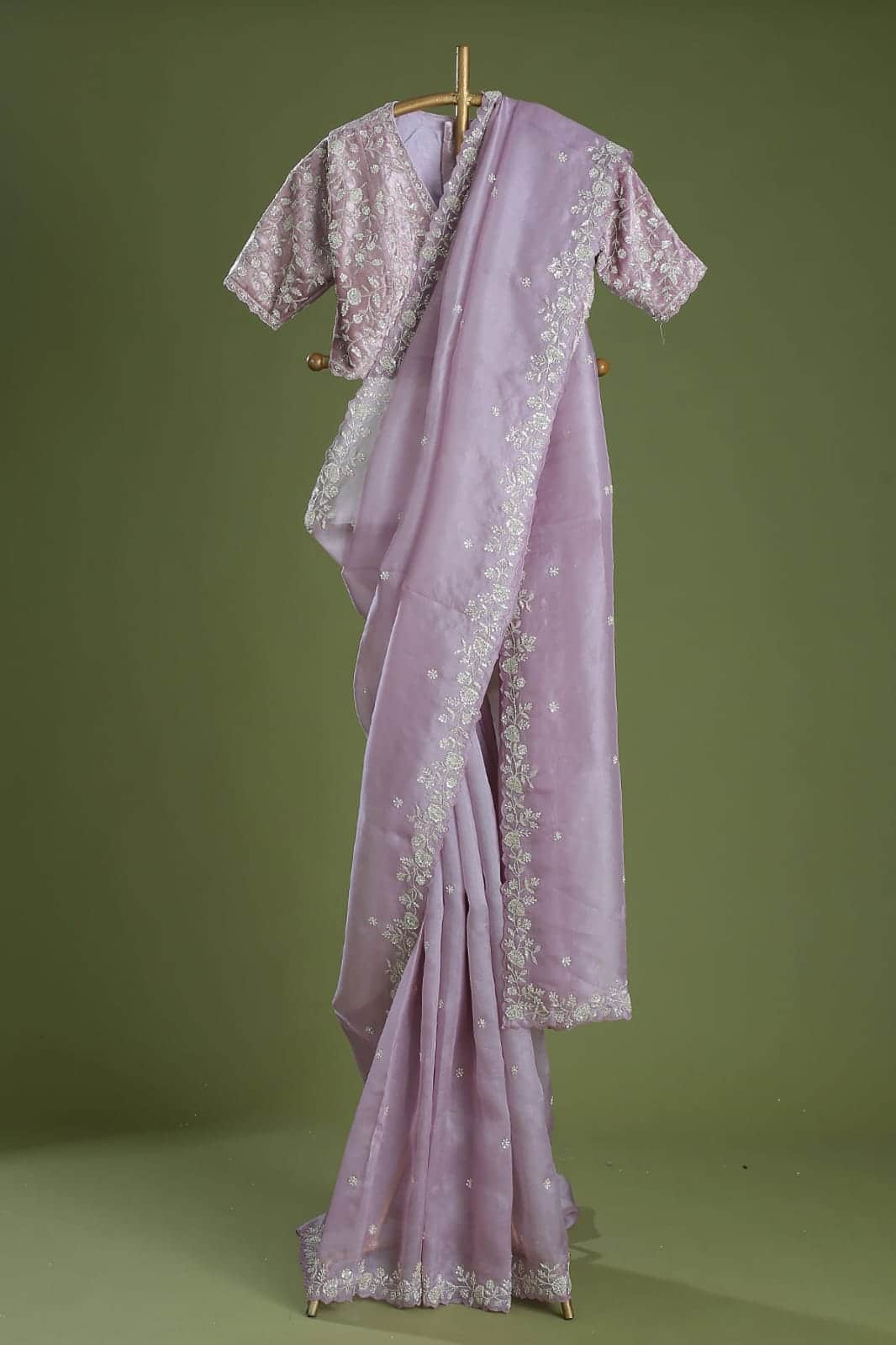 Designer Organza Silk Saree with Cutdana Handwork Border