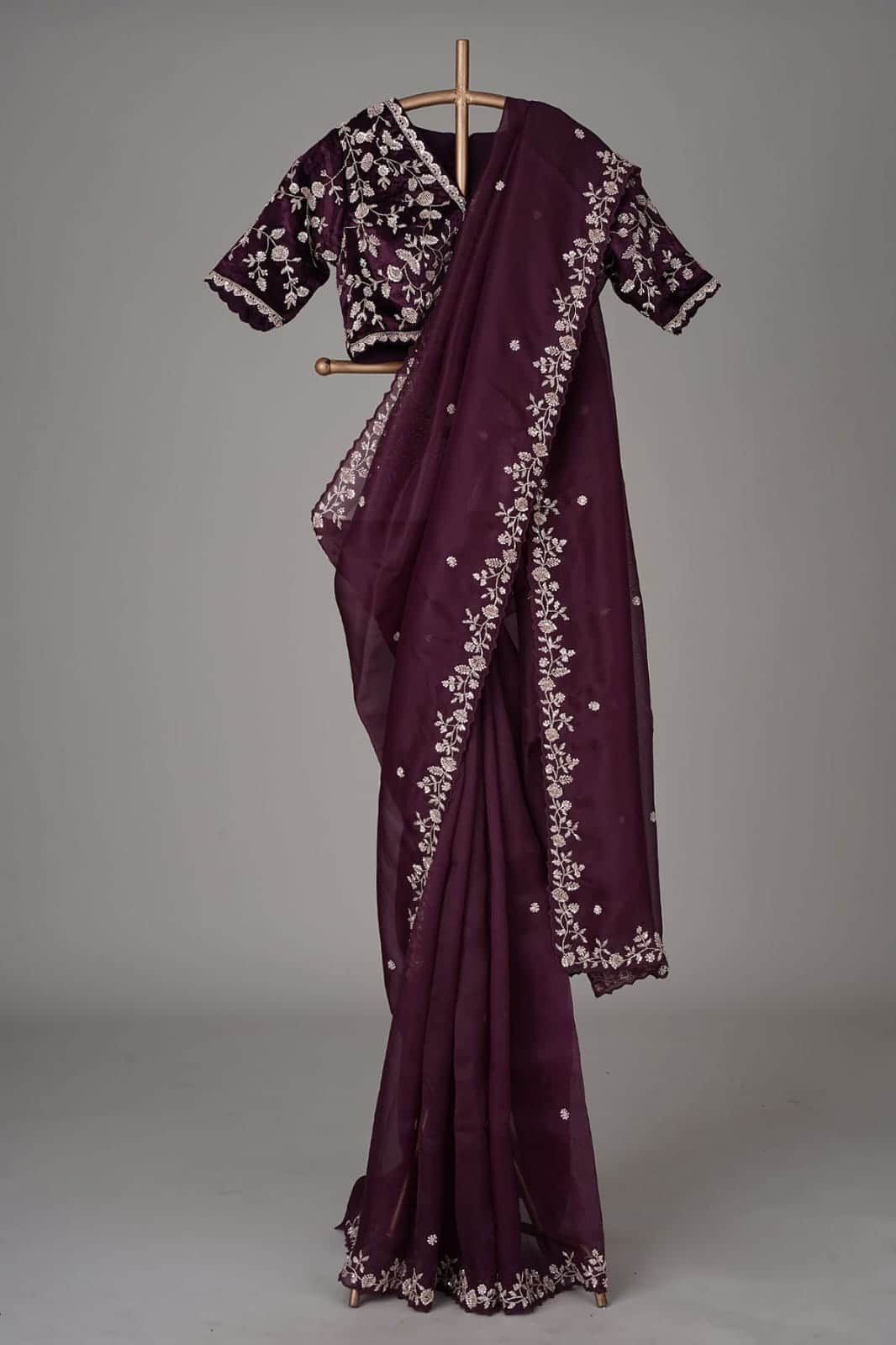 Designer Organza Silk Saree with Cutdana Handwork Border