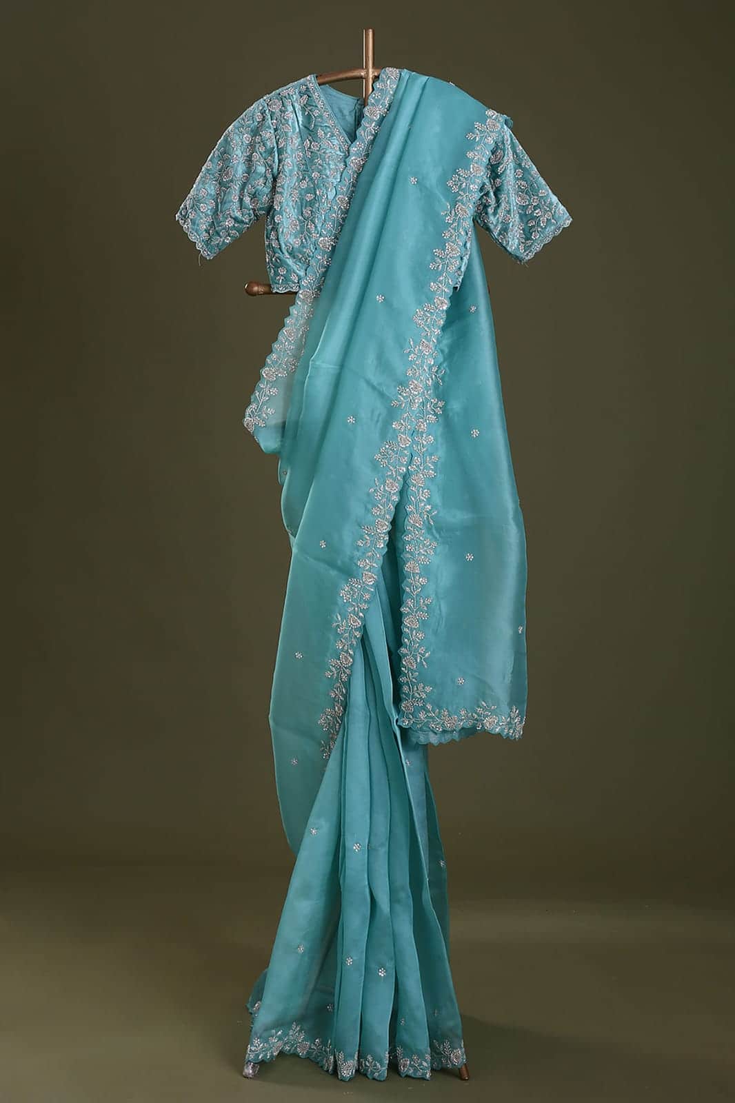 Designer Organza Silk Saree with Cutdana Handwork Border