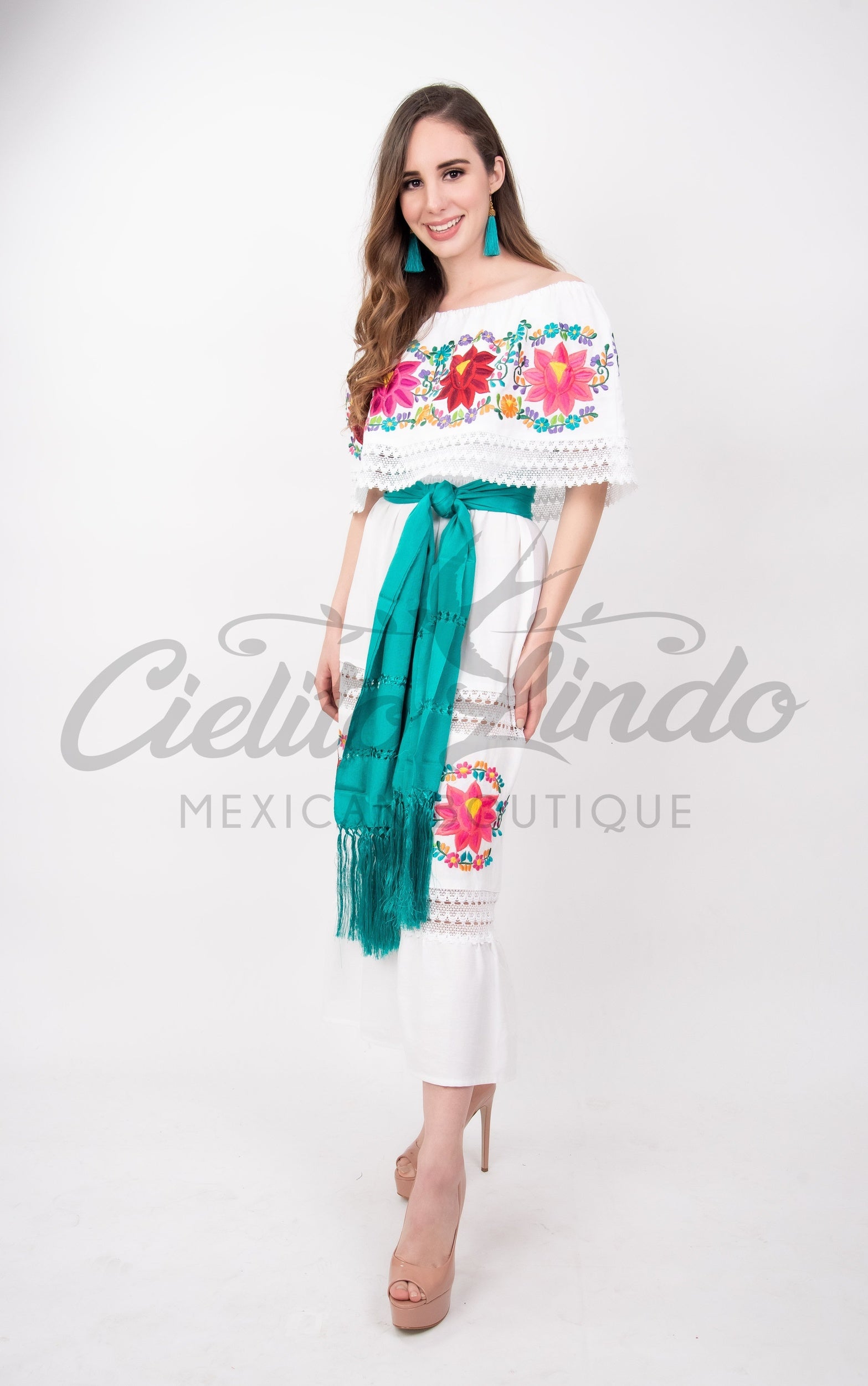 Mexican Luxury Fino Campesino Maxi Dress White
