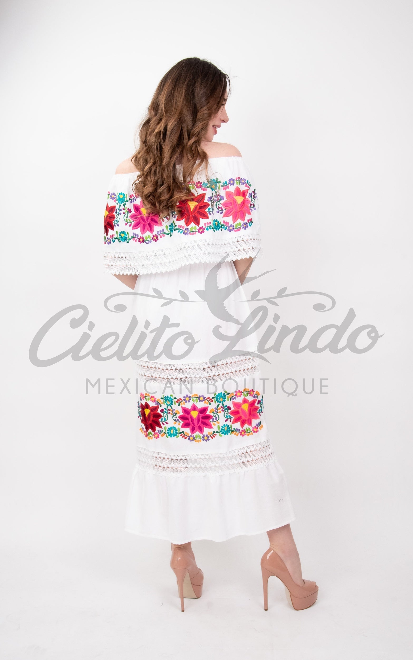 Mexican Luxury Fino Campesino Maxi Dress White