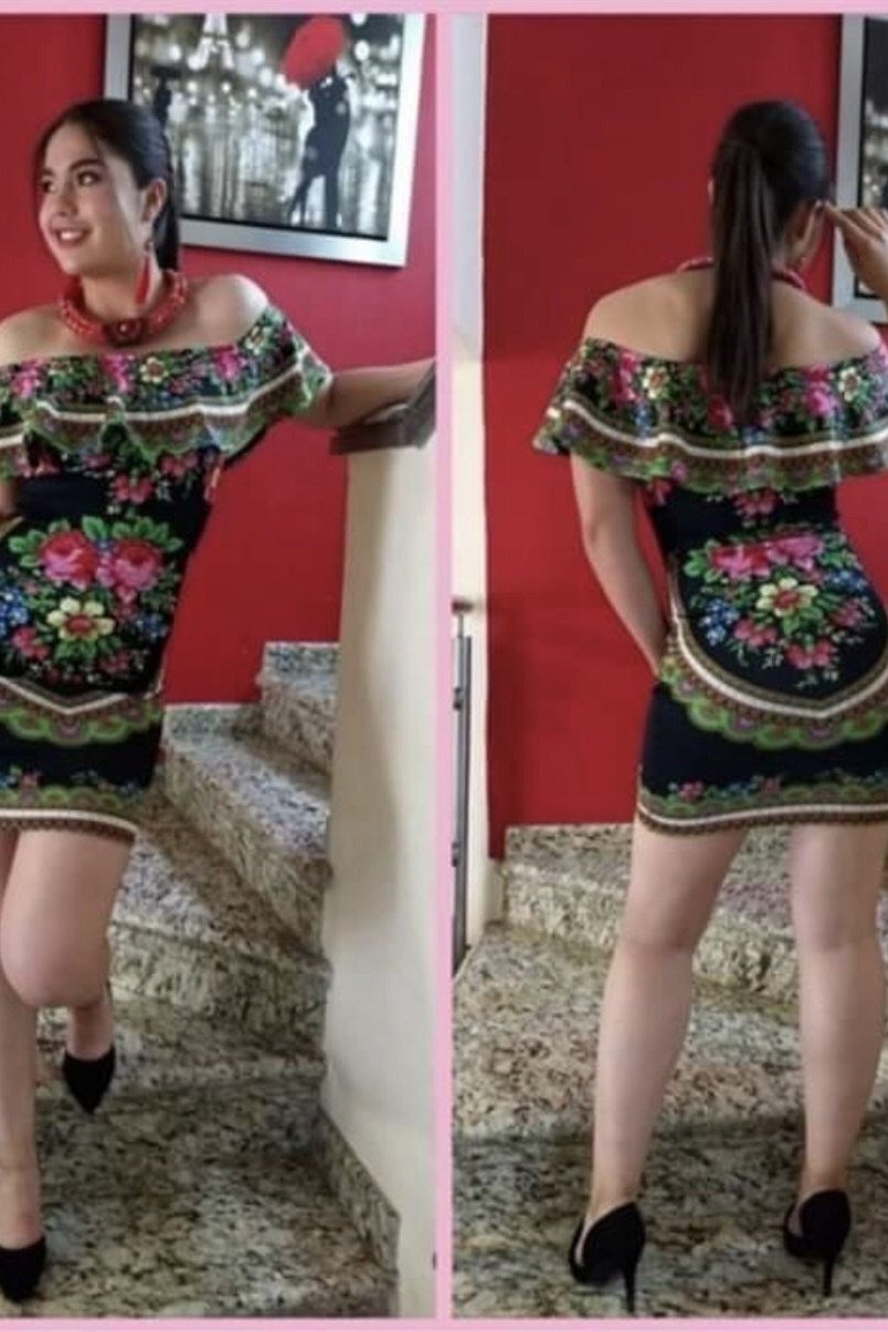 Mexican Patria Printed Dress Black