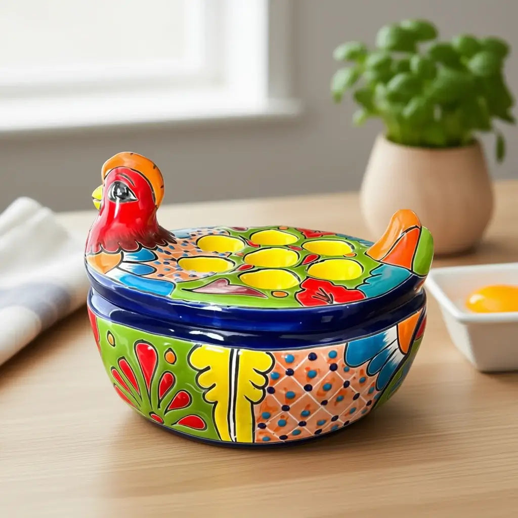 Talavera Chicken Egg Crate | Handmade Ceramic Egg Holder