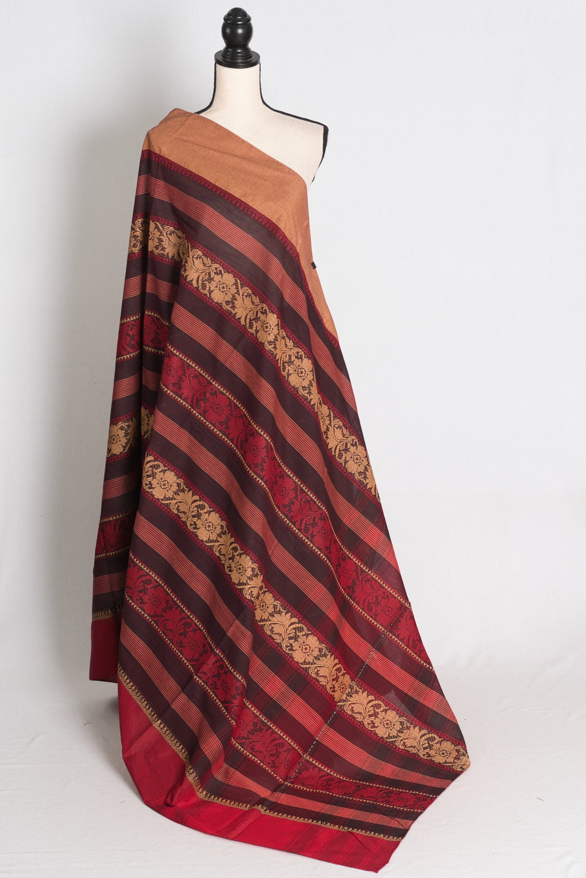 Mati : Maroon Dhaniakhali Bengal Handloom Pure Soft Cotton Saree