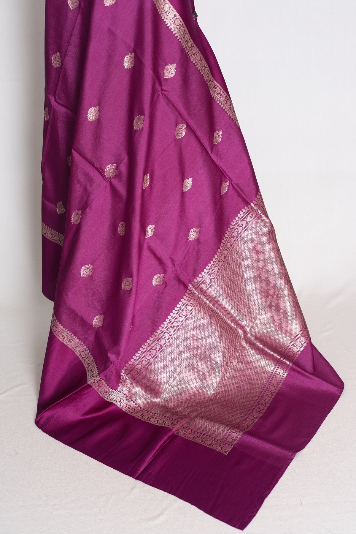 Girish : Deep Plum Tussar Silk Banarasi Handwoven Saree with Solid Satin Border