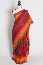 Ratri : Red and Mustard Yellow Dhaniakhali Bengal Handloom Pure Soft Cotton