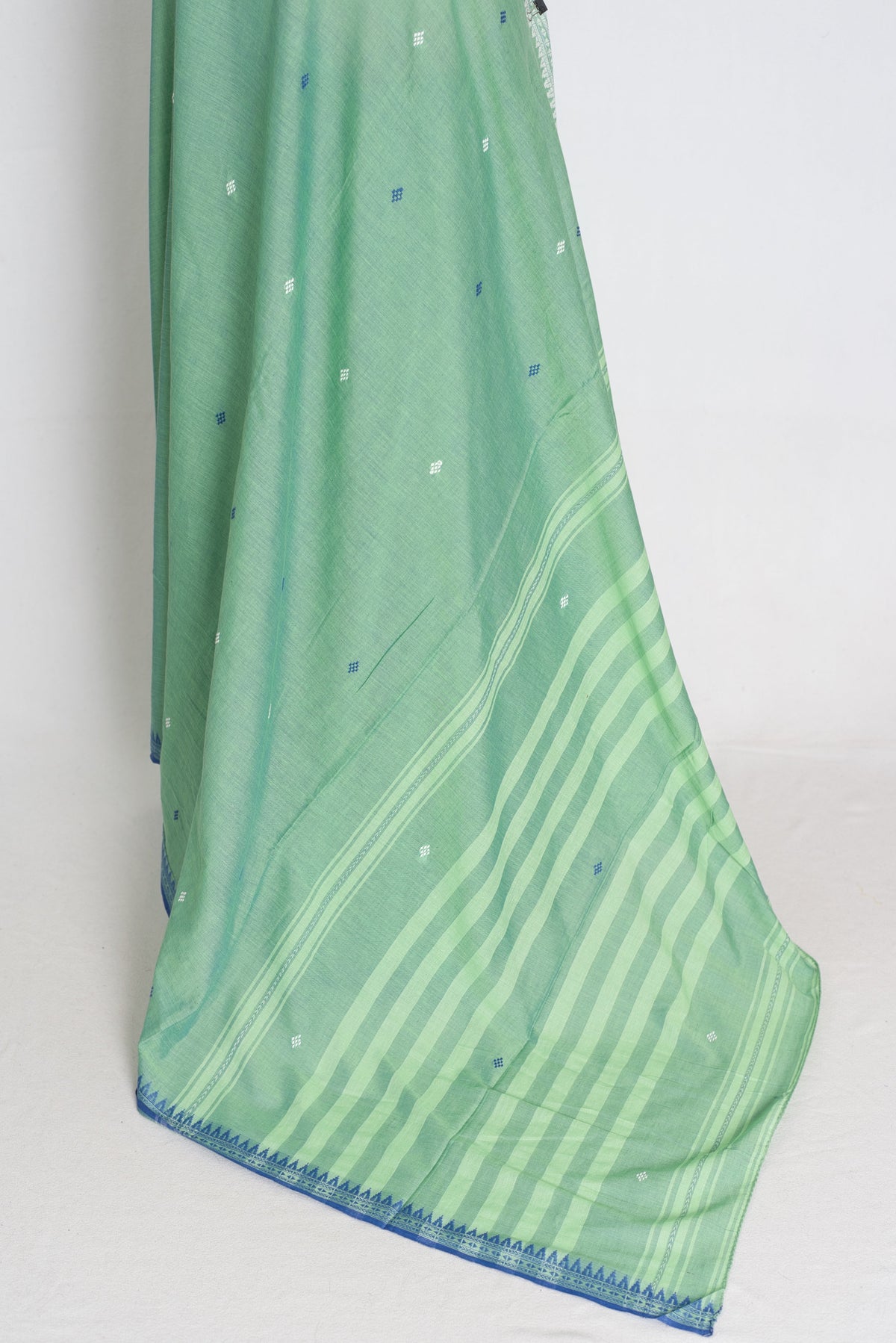 Sandhi : Green Dhaniakhali Bengal Handloom Pure Soft Cotton Saree
