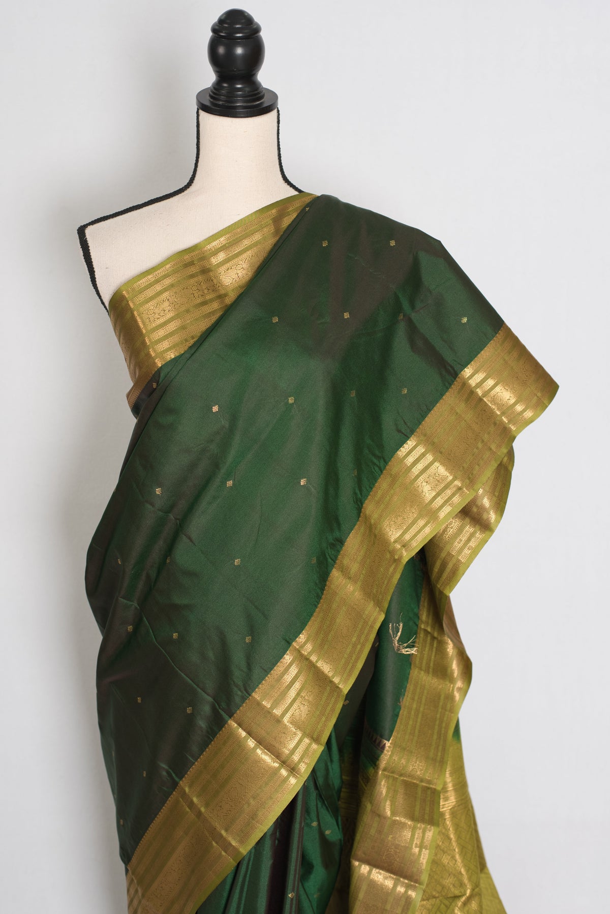Mytheli – Deep Forest Green Kanjivaram Poly Silk Saree with Moss Green Border