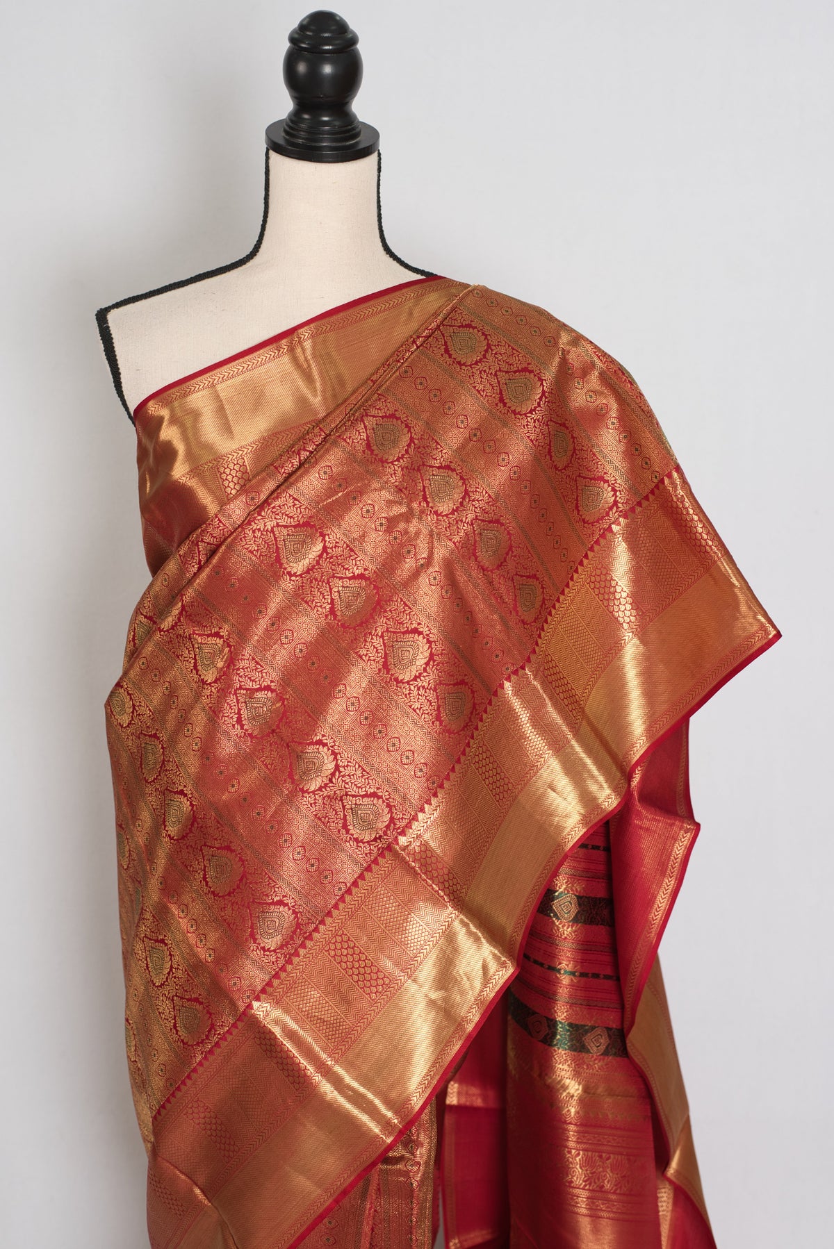 Brinda : Dark Red & Gold Bridal Kanjivaram Brocade Saree | Silk Mark Certified