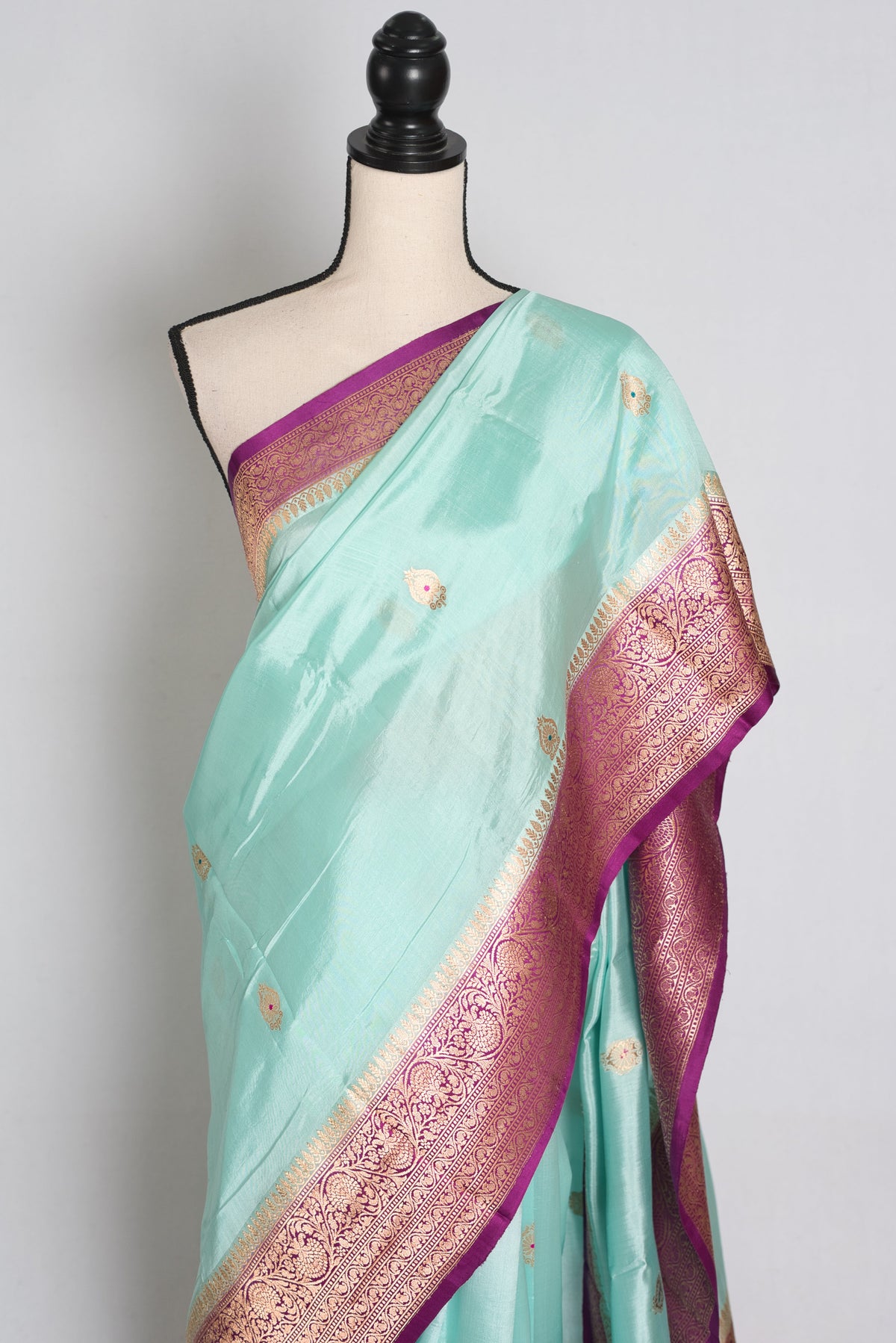 Mahi – Turquoise Blue and Purple Minakari Raw Mango Silk Banarasi Saree