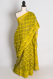 Harini – Heena Green and Yellow Soft Jamdani Saree