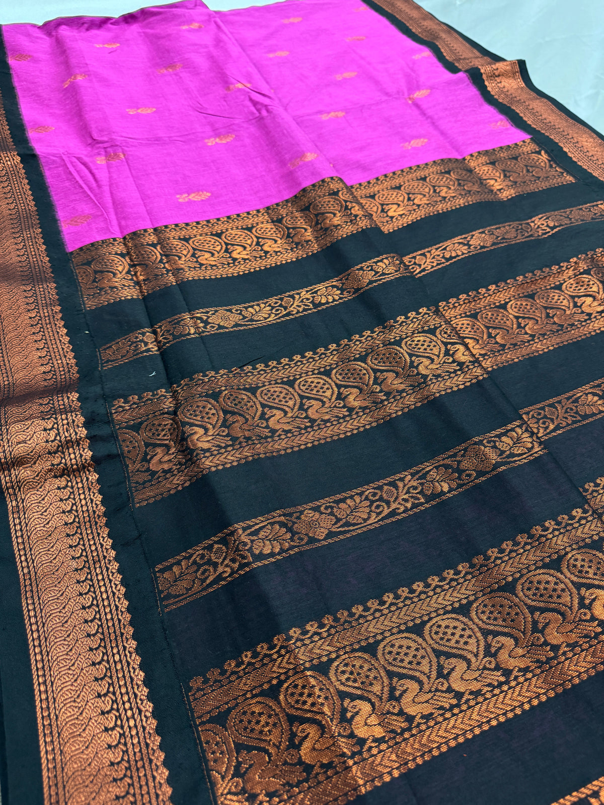 Arushi: Purple and Black Blended Cotton Gadwal Saree