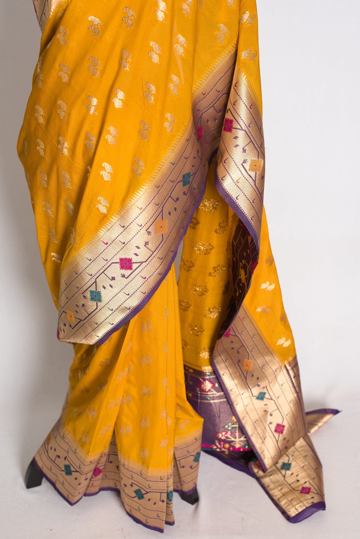 Diya: Yellow and Purple Paithani Semi Silk Saree