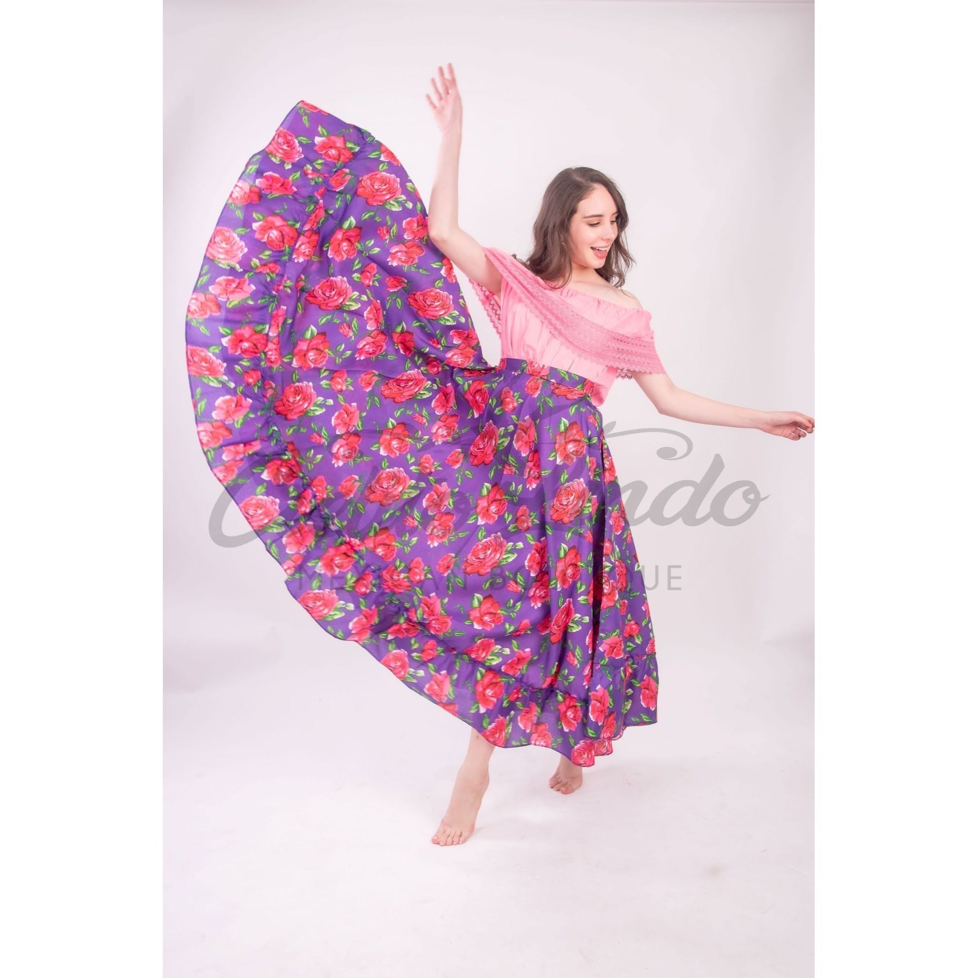 Mexican Folklorico Black Floral Skirt
