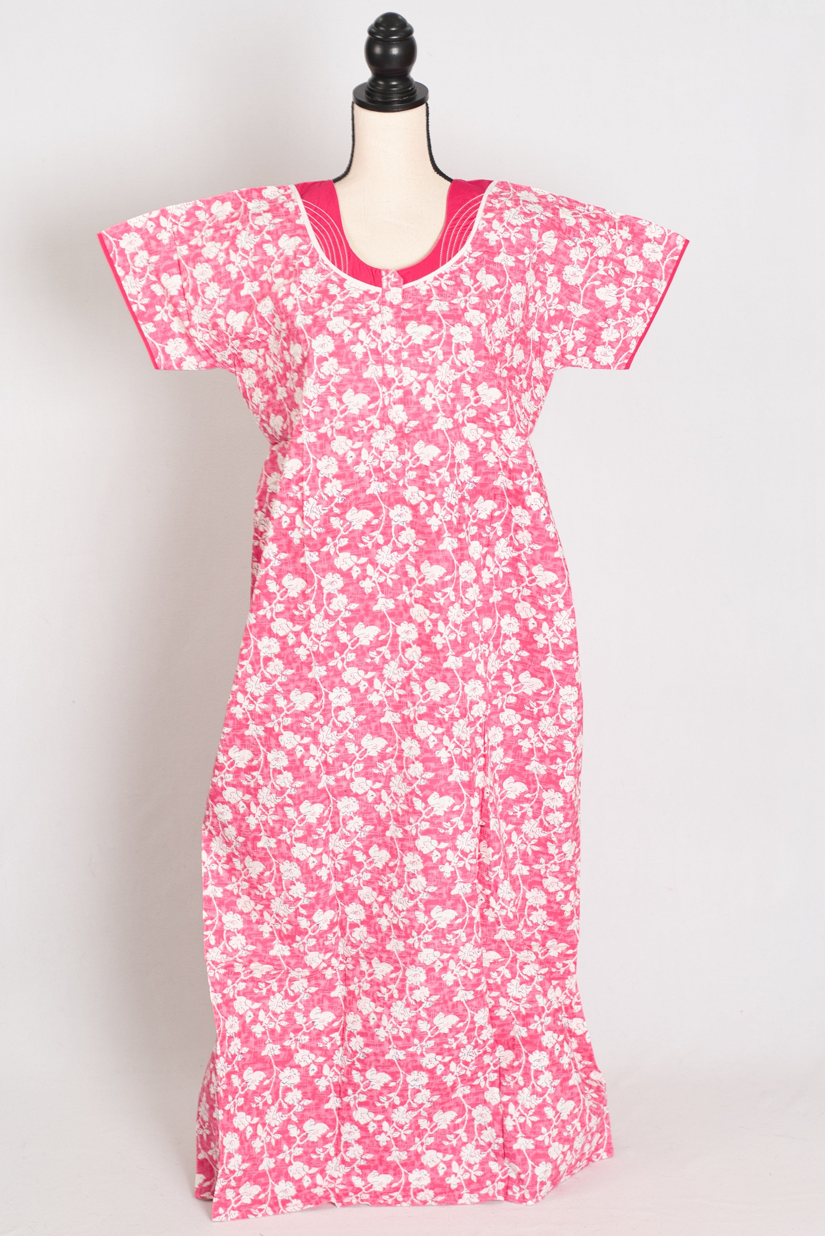 Floral Printed Pink Women Indian Cotton Nighty in Regular Size