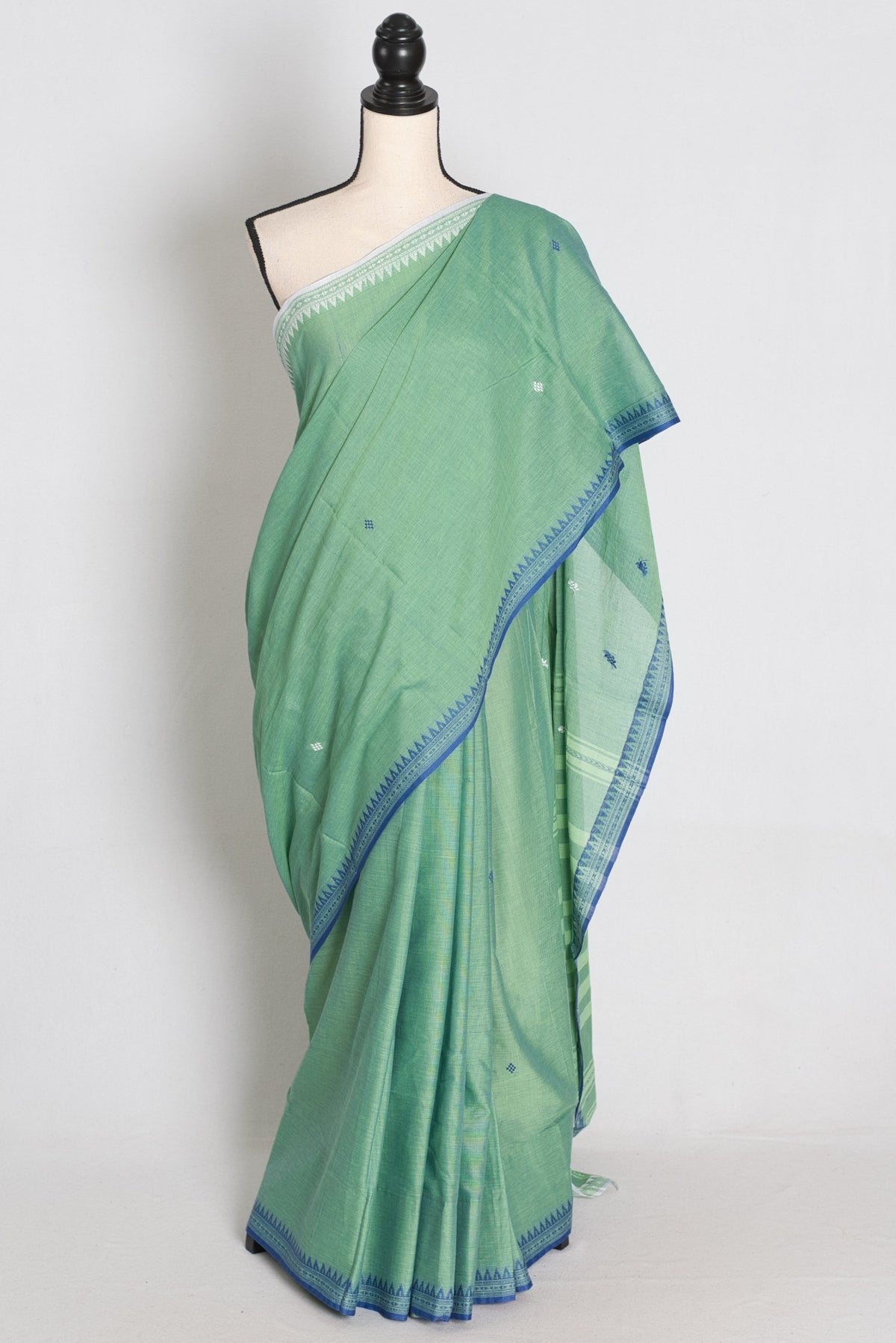 Sandhi : Green Dhaniakhali Bengal Handloom Pure Soft Cotton Saree