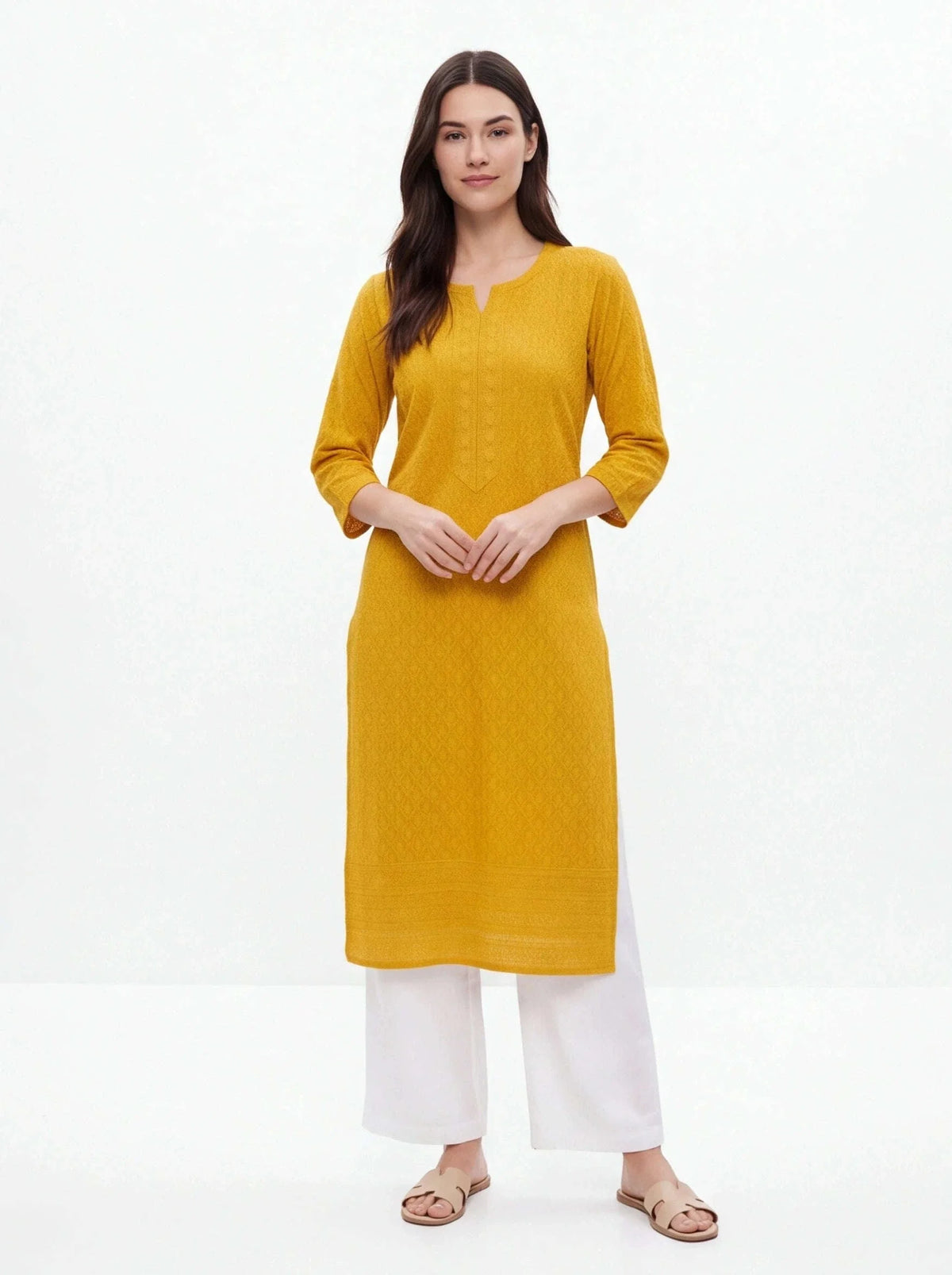 Yellow Chikankari kurti