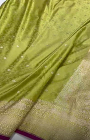 Exclusive & Beautiful Pure Mashru Silver Zari Satin Silk Olive Drab Saree