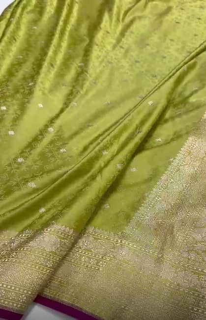 Exclusive & Beautiful Pure Mashru Silver Zari Satin Silk Olive Drab Saree