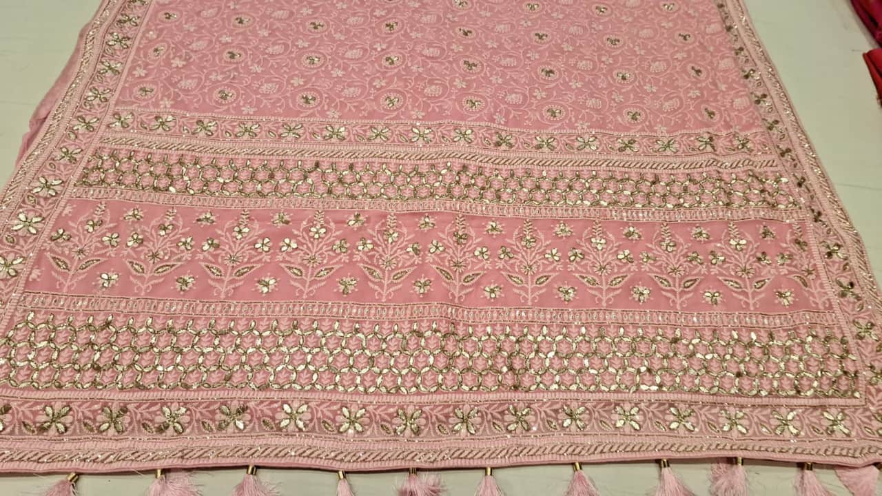 Exclusive Chikankari Georgette Fabric With Gota Patti Hand Work Saree
