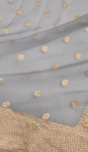 Exclusive Handloom Banarasi Chiffon Khaddi Georgette Saree with Golden Zari Work