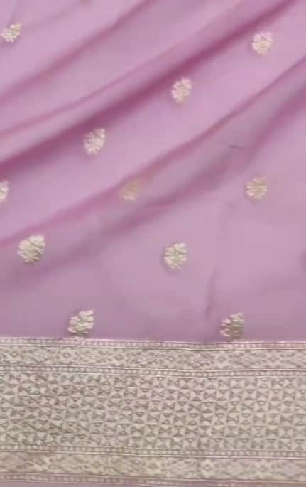 Exclusive Handloom Banarasi Chiffon Khaddi Georgette Saree with Golden Zari Work