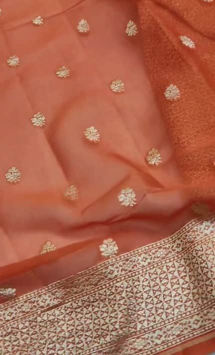 Exclusive Handloom Banarasi Chiffon Khaddi Georgette Saree with Golden Zari Work