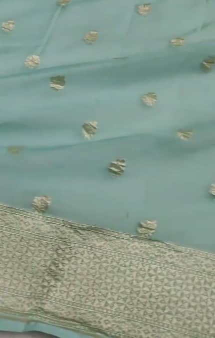 Exclusive Handloom Banarasi Chiffon Khaddi Georgette Saree with Golden Zari Work