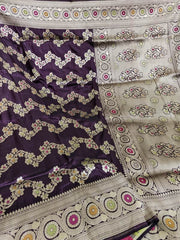 Exclusive Pure Banarasi Khaddi Katan Kadhuwa Silk Allover Flowers Booti Handloom Saree