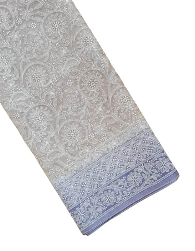 Exclusive Pure Organza Heavy Anchal Embroidery Work Chikankari Silk Saree