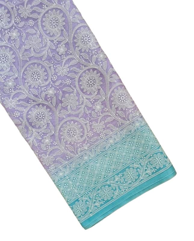 Exclusive Pure Organza Heavy Anchal Embroidery Work Chikankari Silk Saree
