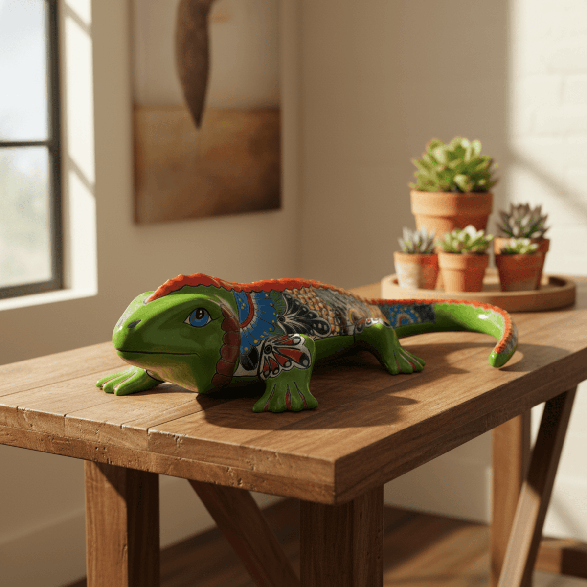 XL Talavera Iguana Statue | Hand-Painted Mexican Ceramic Art
