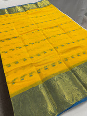 Mrittika : Yellow and Blue Bengal Handloom Pure Cotton Tant Saree