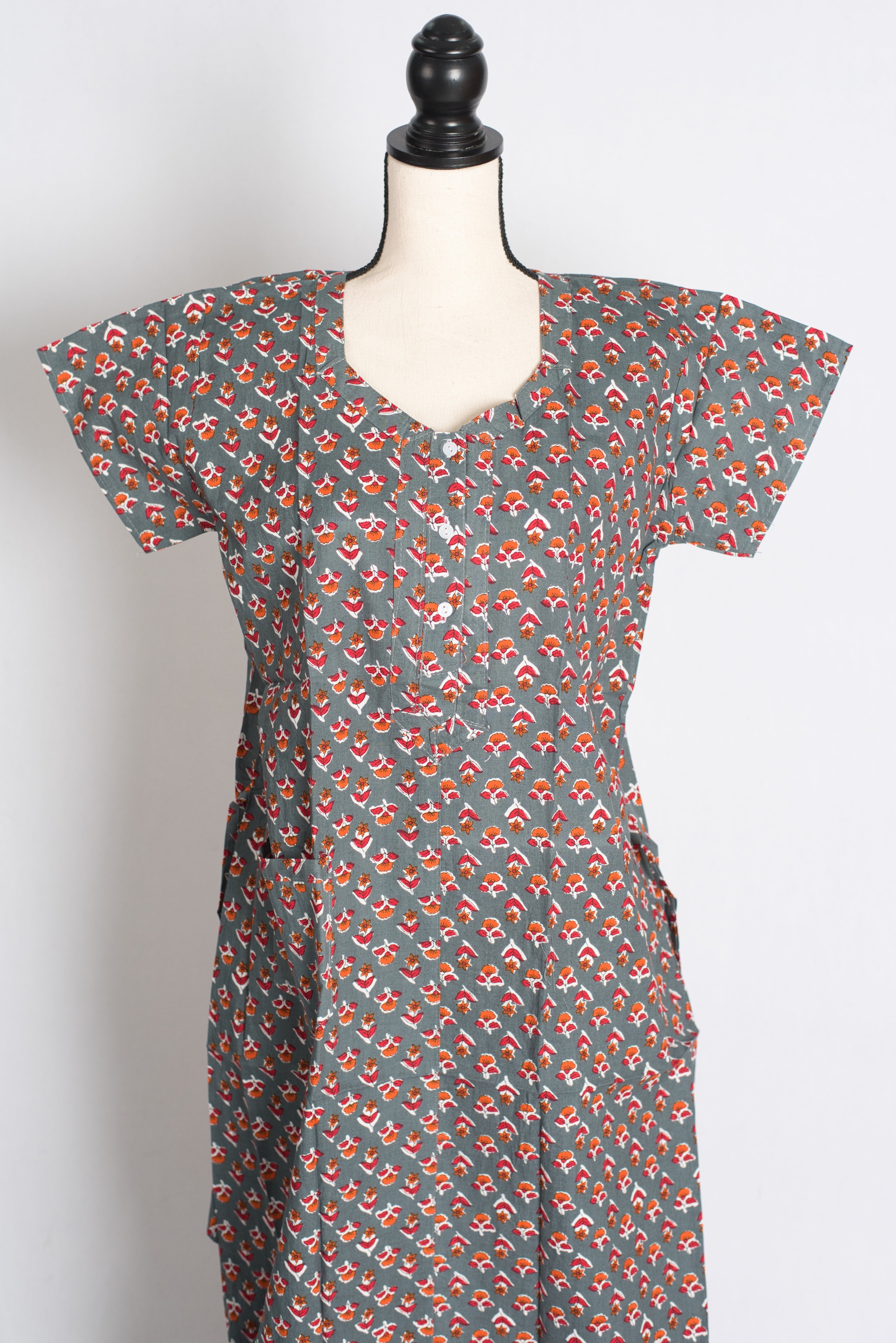 Printed Grey and Red Pure Cotton Nightwear in Regular Size