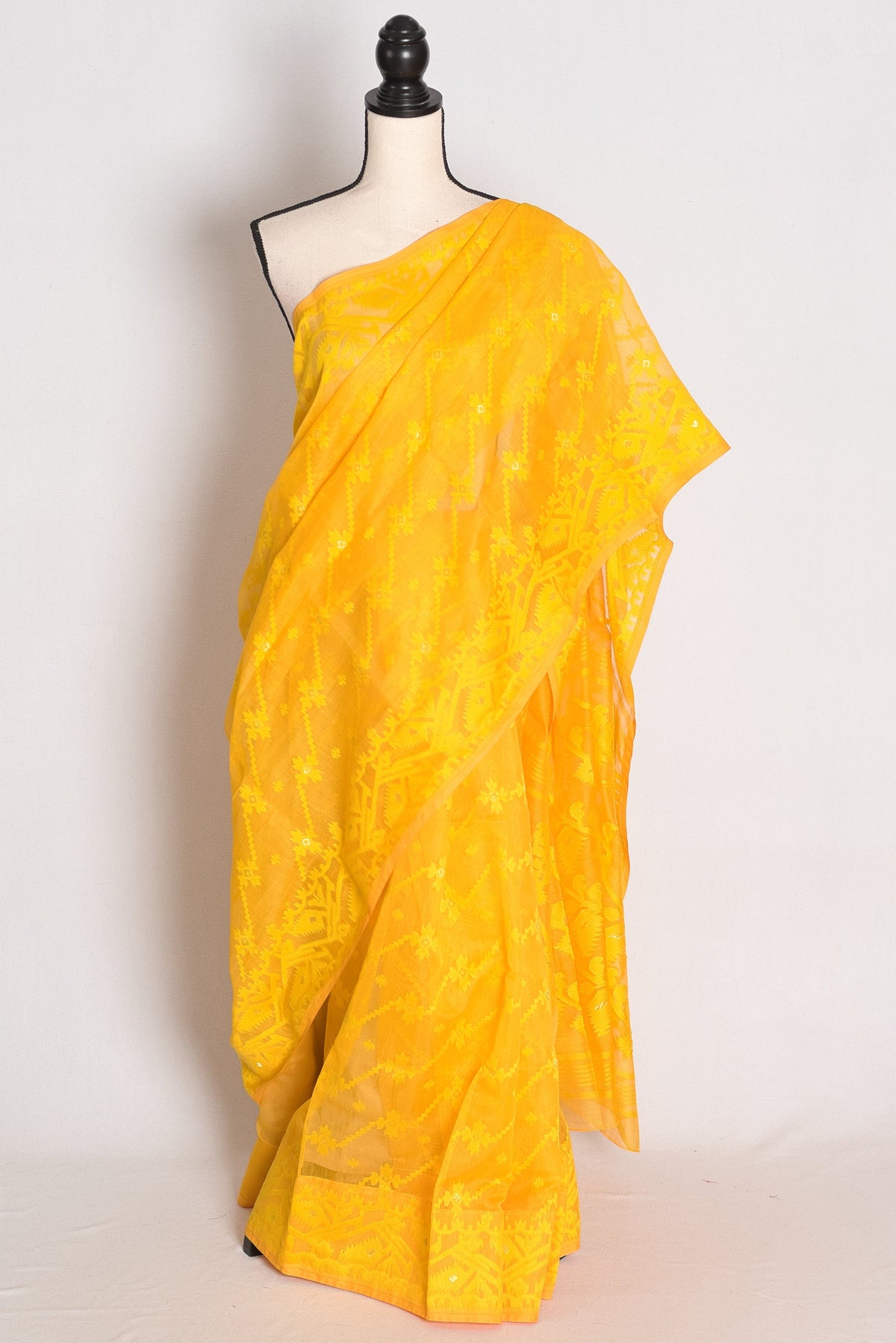 Juhi : Bright Yellow Soft Blended Cotton Jamdani Saree