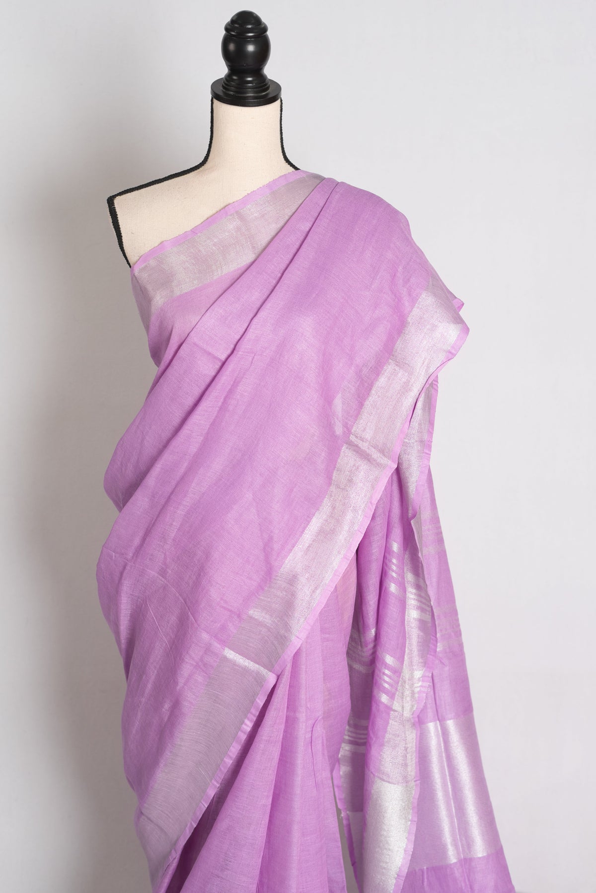 Vibha : Lilac Pure Linen Saree with Silver Zari Border