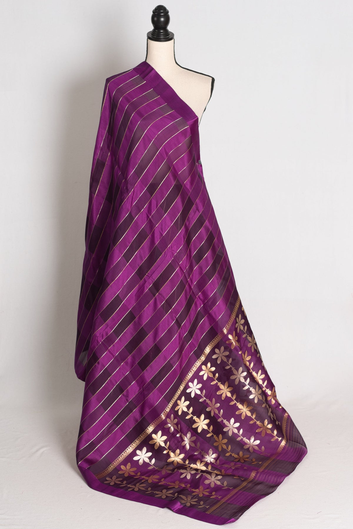 Shreya : Purple and Gold Contemporary Satin Silk Organza Banarasi Saree