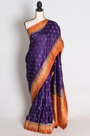 Archana: Purple and Orange Semi Mashru Banarasi Silk Saree