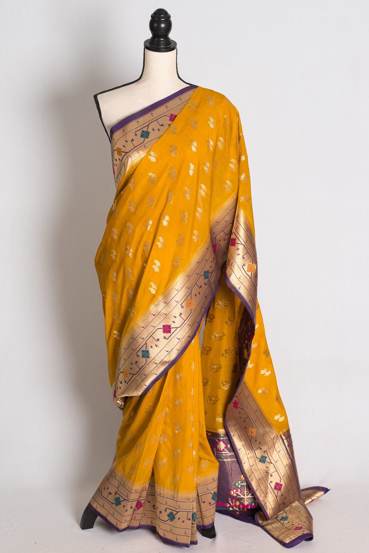 Diya: Yellow and Purple Paithani Semi Silk Saree