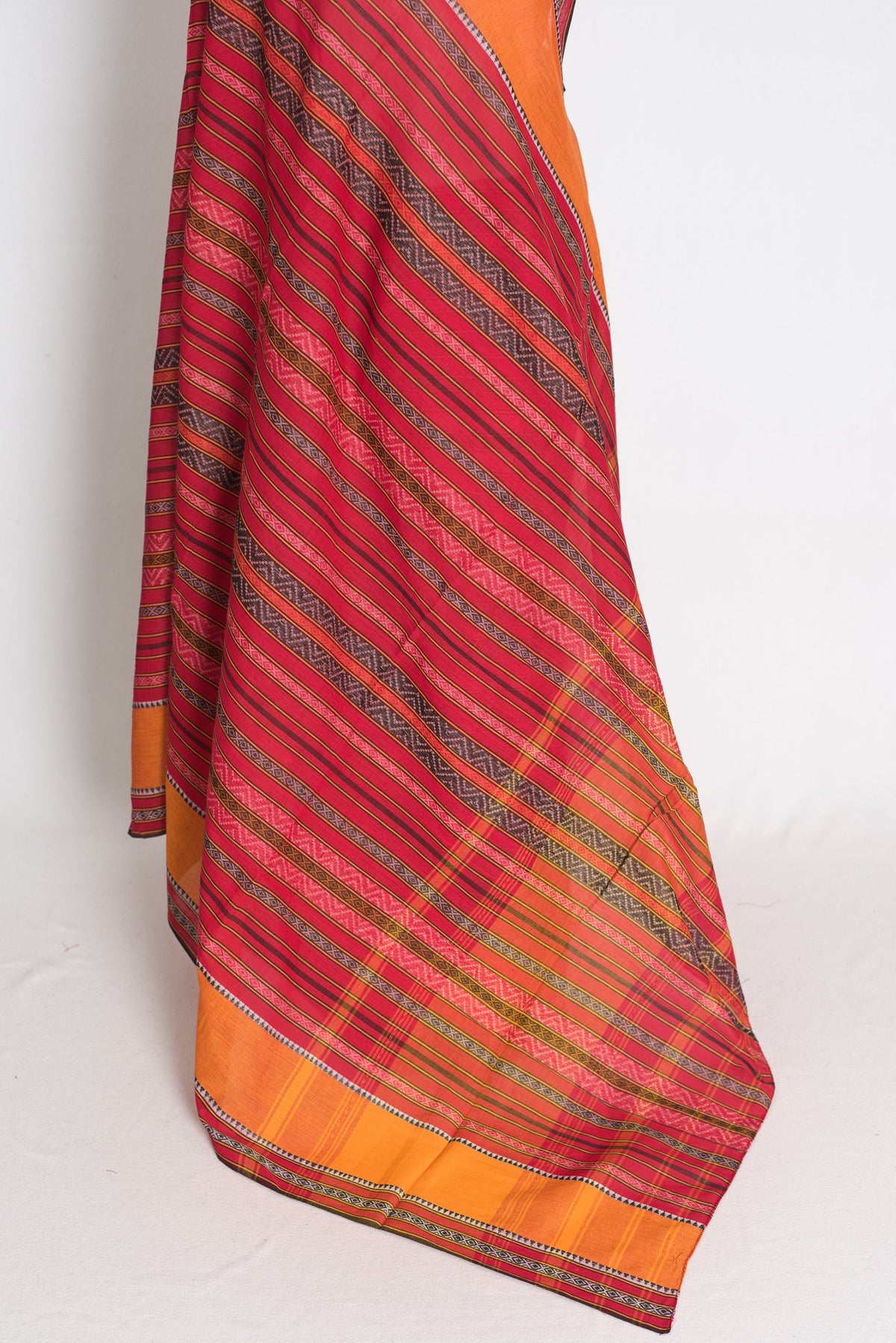 Ratri : Red and Mustard Yellow Dhaniakhali Bengal Handloom Pure Soft Cotton
