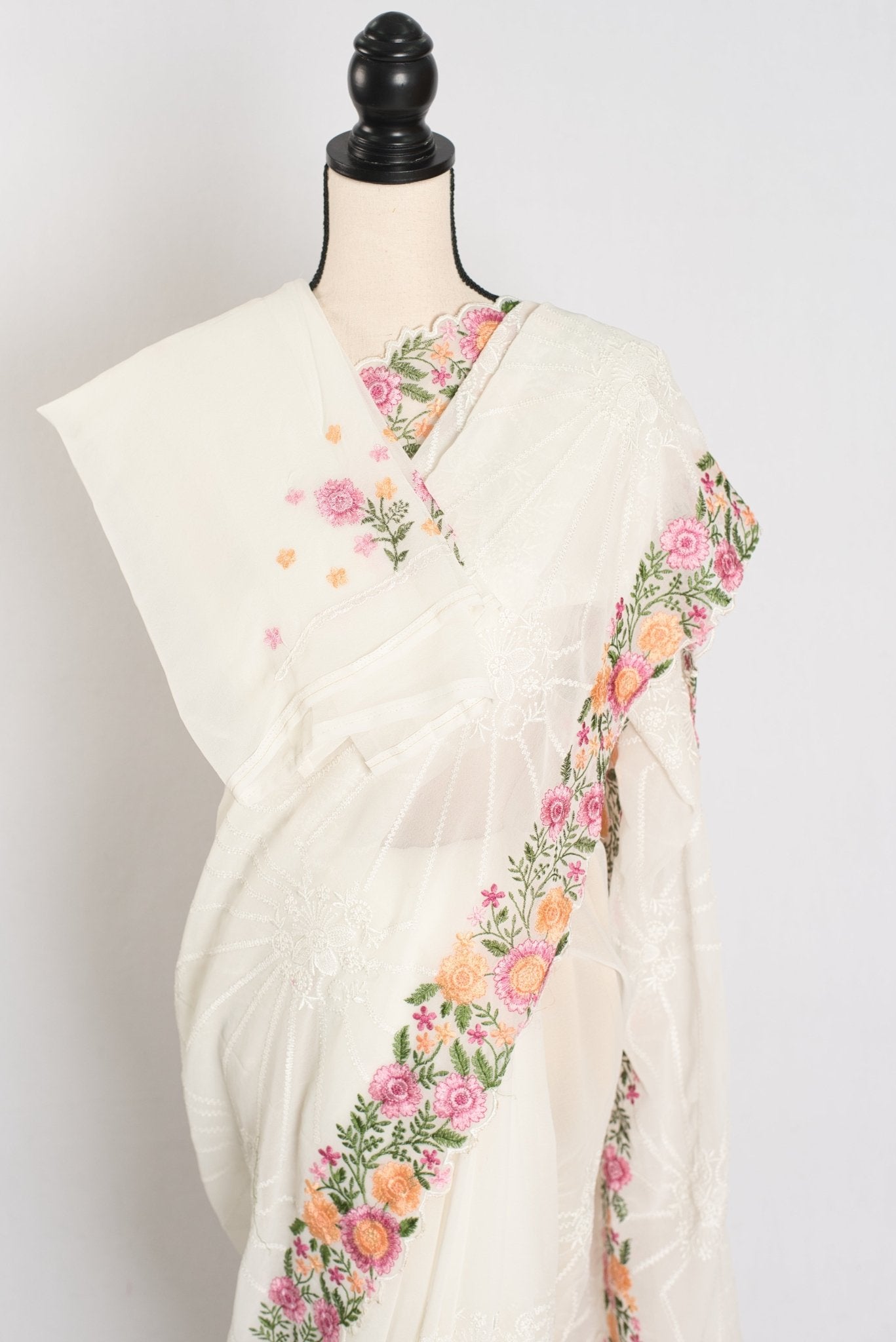 Farheen : Georgette Embroidery Designer Saree in Off White