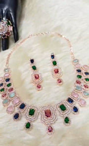 Fashion Vibes Presents Multicolor American Diamond Jewelry Set